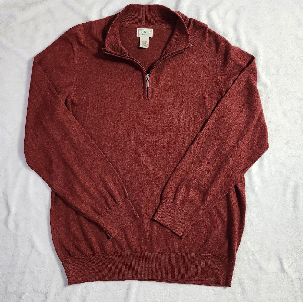 L.L BEAN Men's Quarter Zip Pullover Sweater Cotton Cashmere Blend Rust Color XL